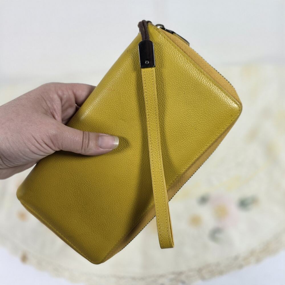 Bveyzi Women RFID Blocking Wallet Leather Zip Around Clutch Large Yellow